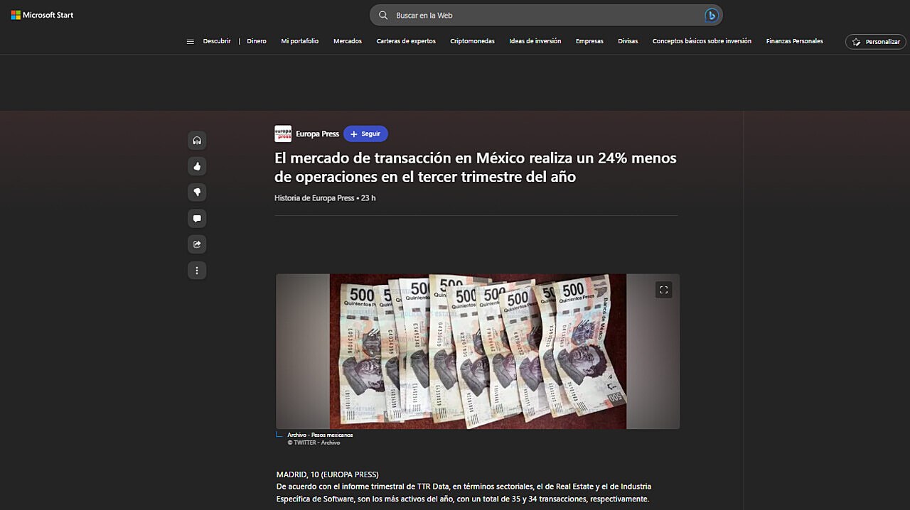 El mercado de transaccin en Mxico realiza un 24% menos de operaciones en el tercer trimestre del ao